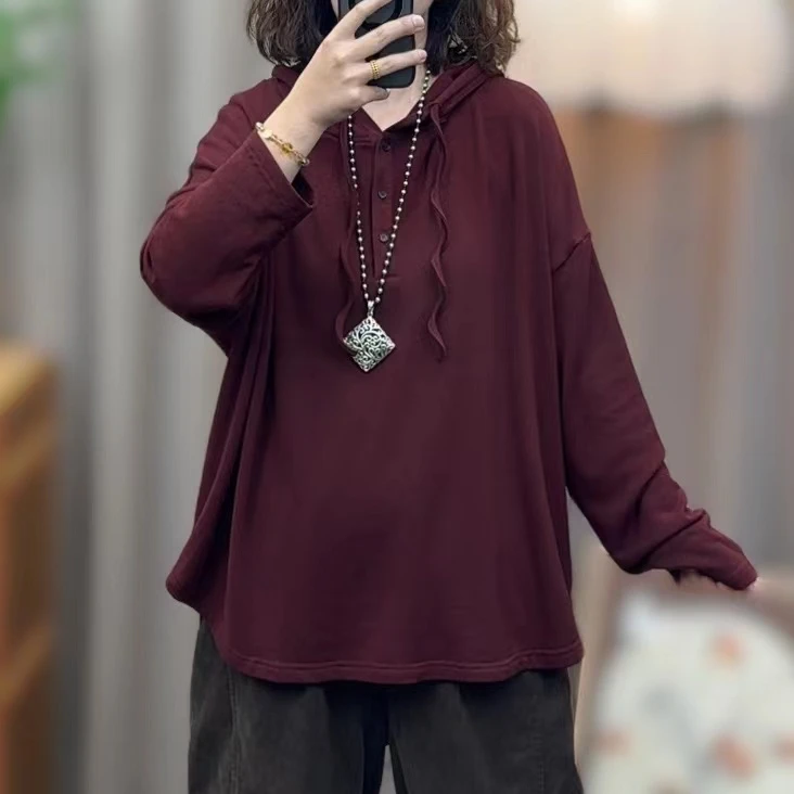 加绒连帽宽松帽衫加肥加大休闲纽扣