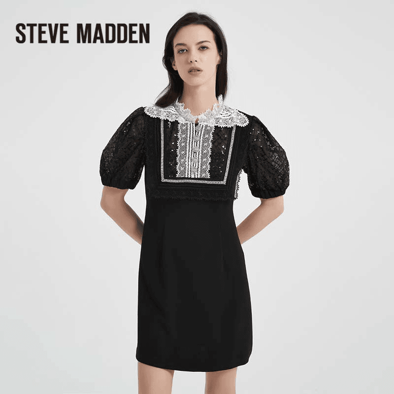 Steve Madden/思美登2023春夏新款泡泡袖法式蕾丝短连衣裙 GIZMOY