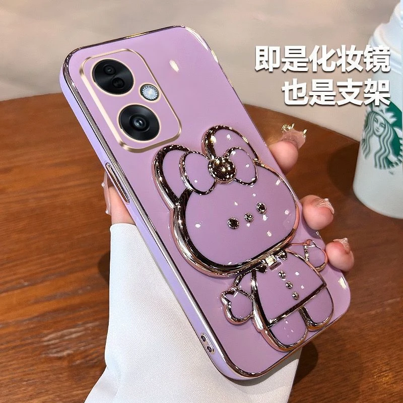 适用OPPOa2手机壳兔子补妆镜PJB110全包防摔OPPO超薄电镀软硅胶网