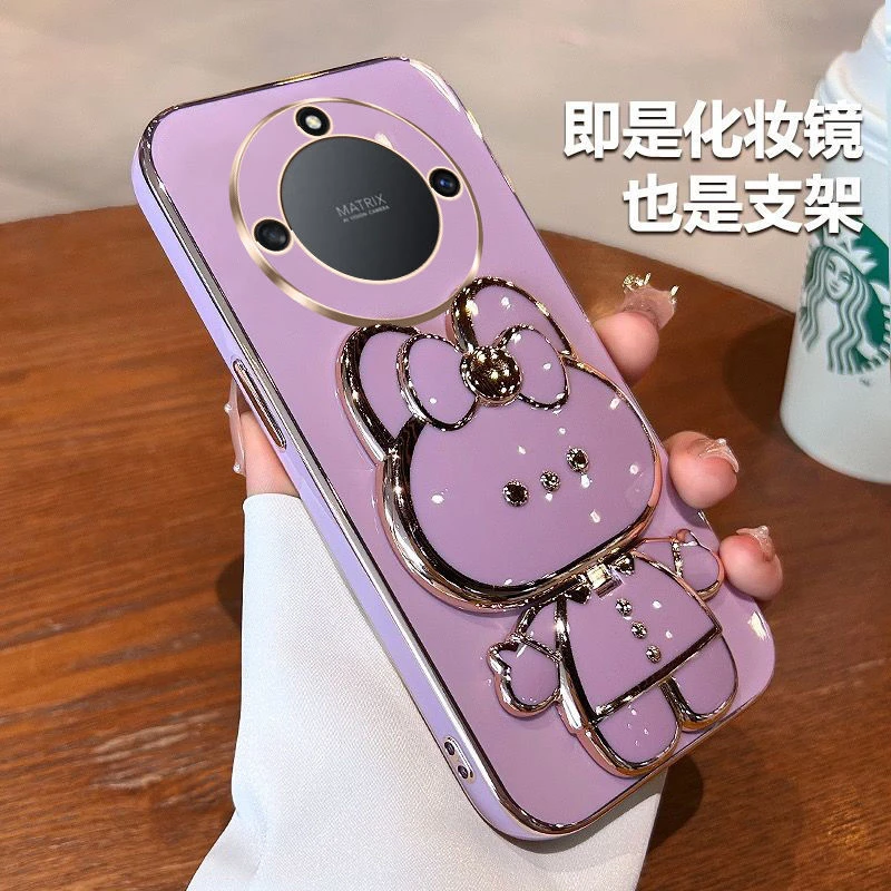 适用荣耀X40手机壳兔子补妆镜支架女RMOANOO全包防摔硅胶套5G超薄