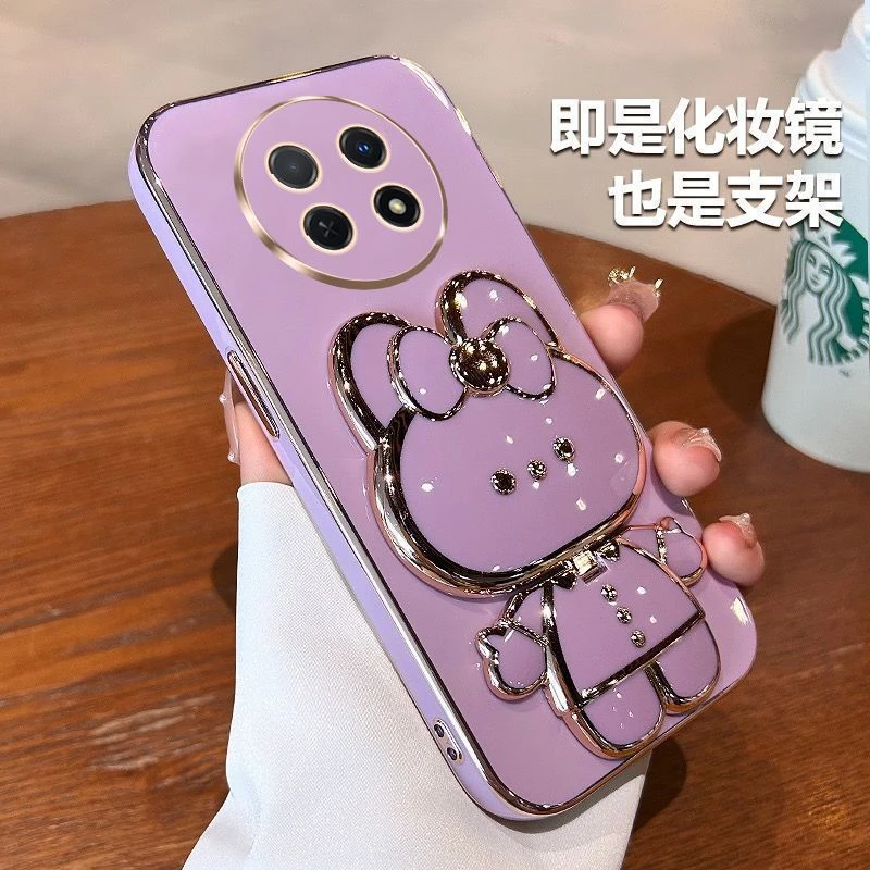 适用OPPOA2Pro手机壳兔子补妆镜支架PJG110全包防摔硅胶套女新款