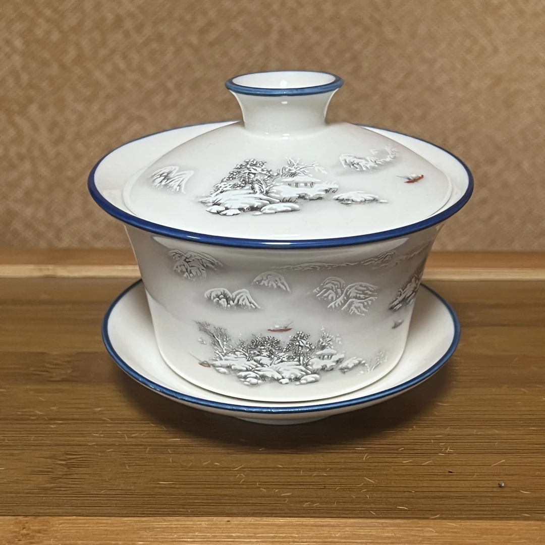 270cc）微瑕！蓝边雪景大容量三才盖碗网红盖碗轻奢高颜值设计