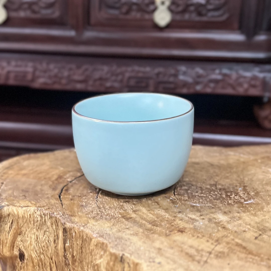 微瑕！！直口汝窑开片单杯禅定杯天青釉主人杯设计手工