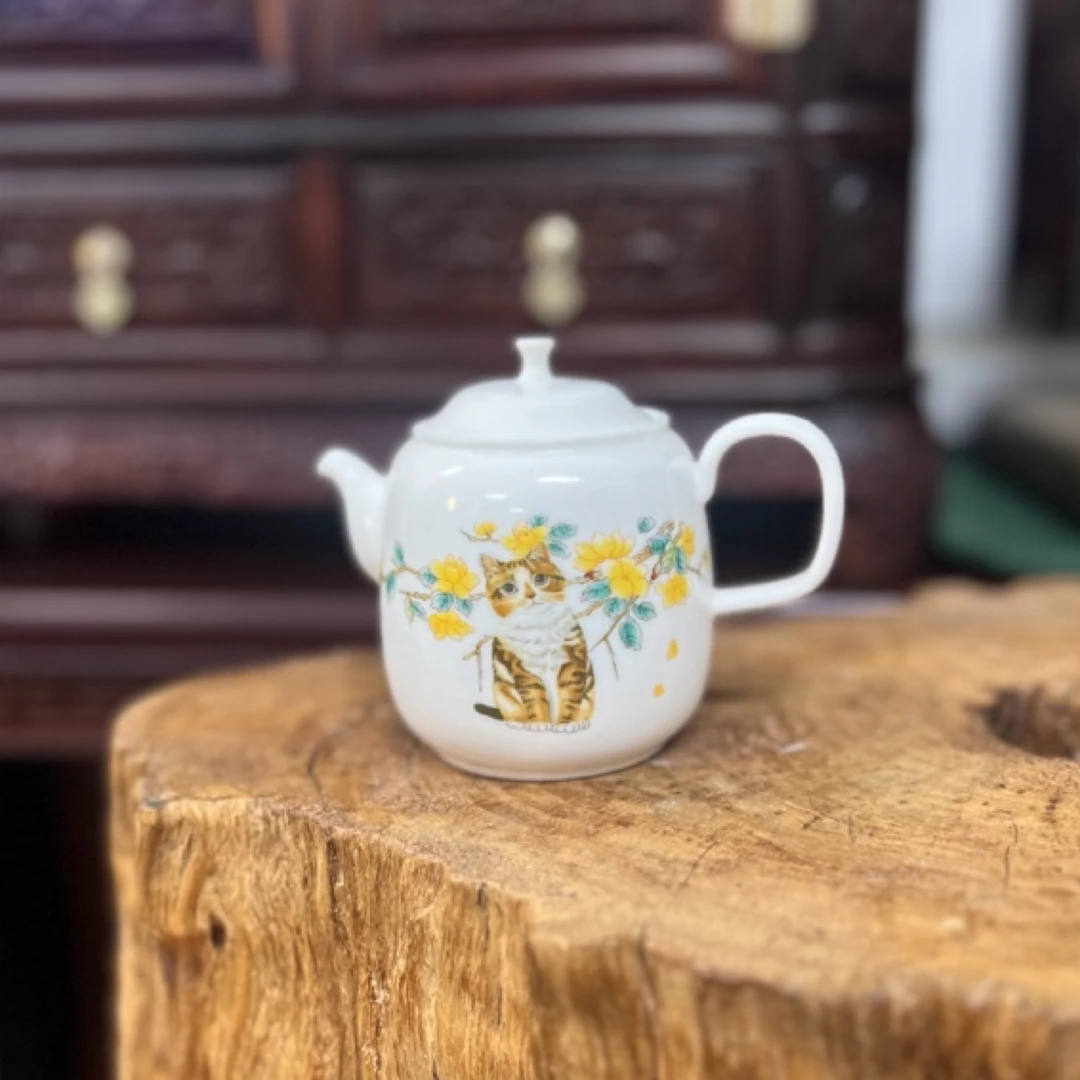 贴花！小猫瓷壶陶瓷中式精美白瓷