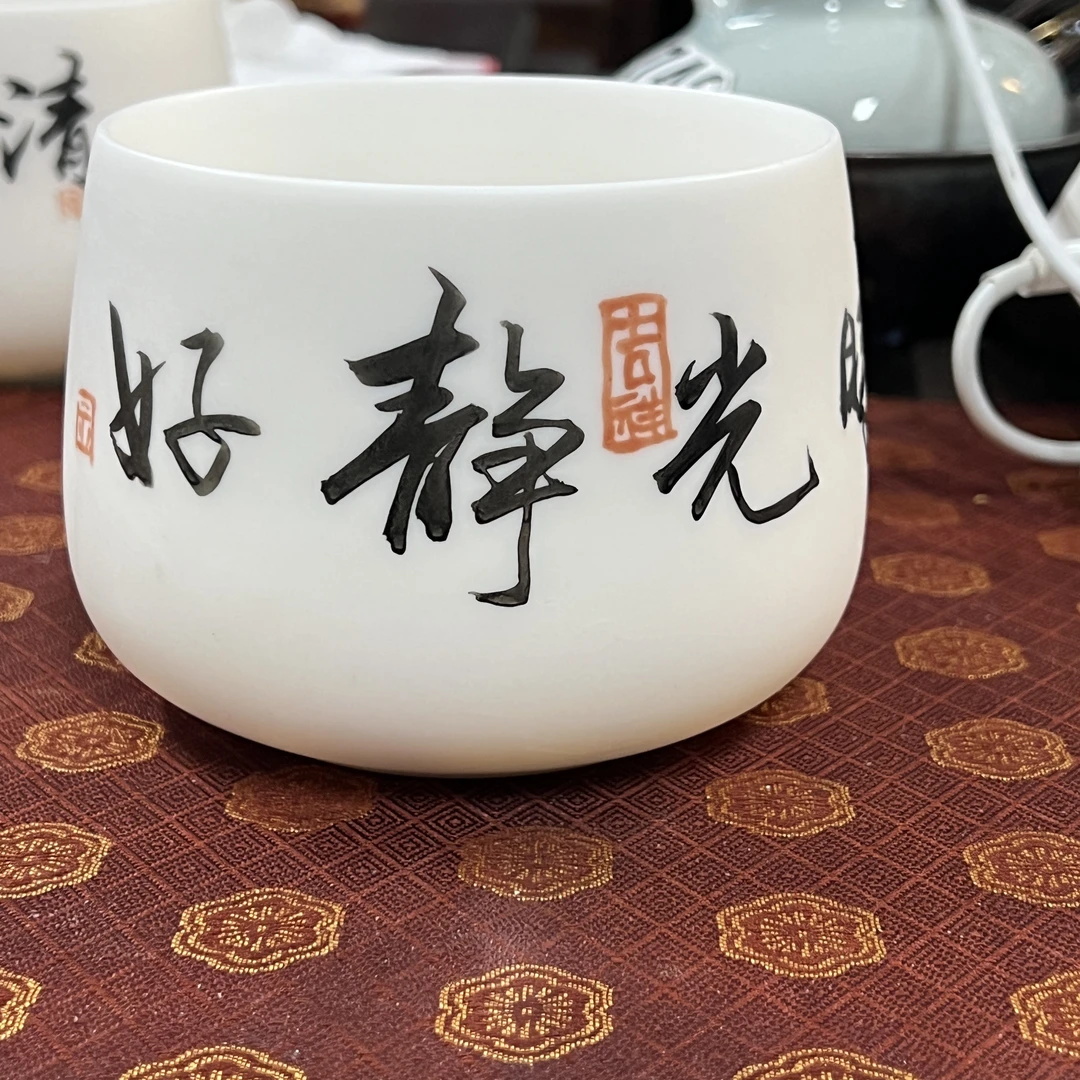 时光静好手绘羊脂玉瓷茶渣缸