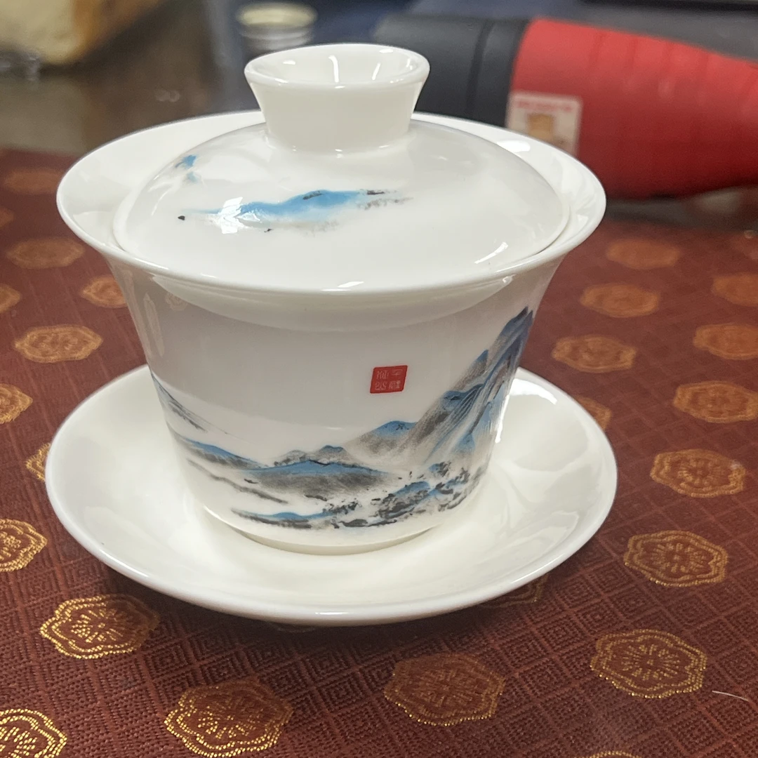 瑕疵！！千里江山可悬停盖碗