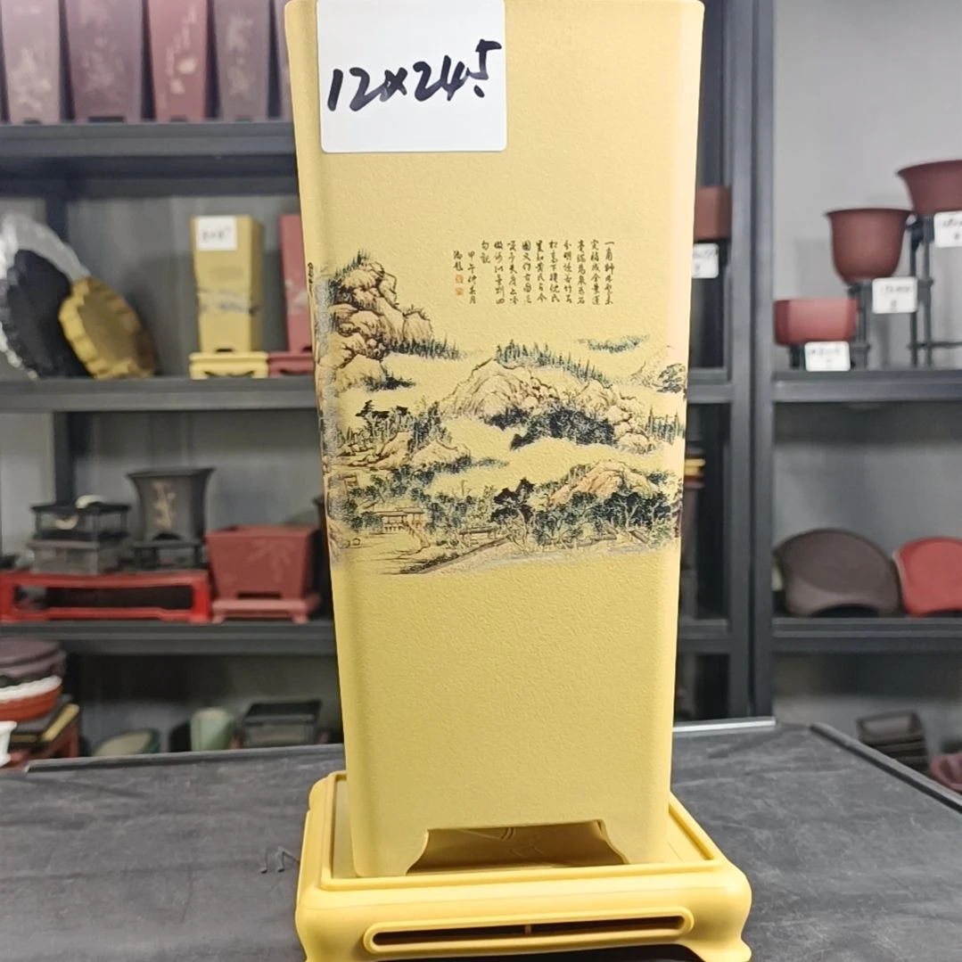 【闪购商品】复合15cm以下12cm山水图案四方签筒（带底座）