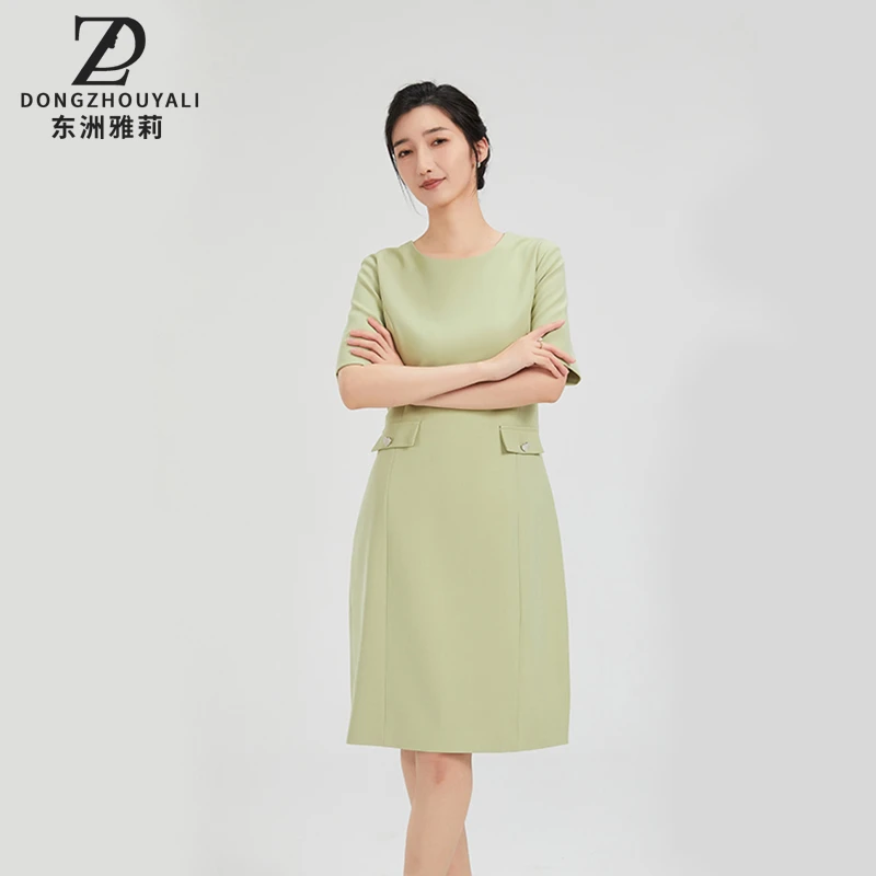 【律动莫兰迪】DZ24-43春夏新款优雅收腰显瘦圆领连衣裙设计感气质