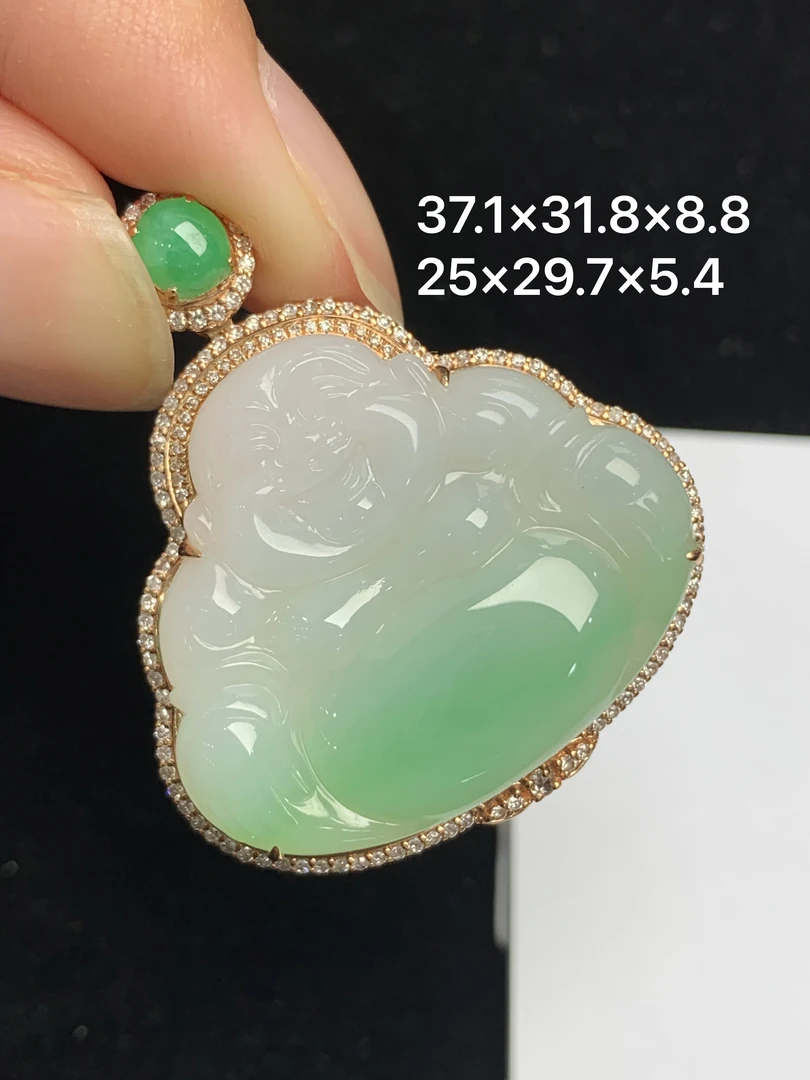 18K金镶嵌天然缅甸翡翠阳绿佛公吊坠