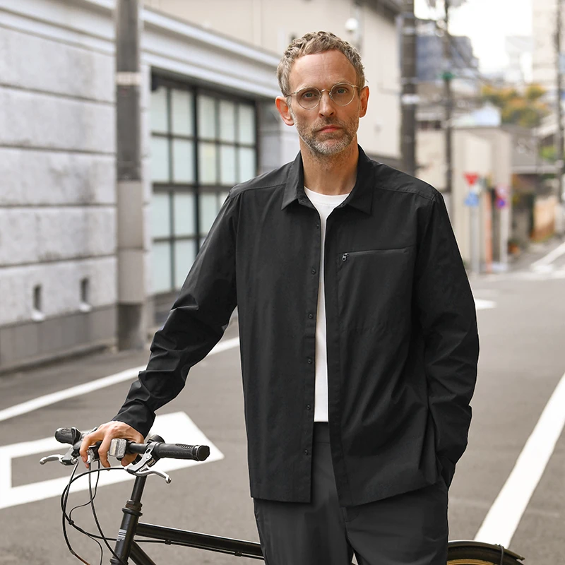 TWO PALMS 抗皱免烫休闲商务衬衣 新款黑色长袖衬衫外套男士春