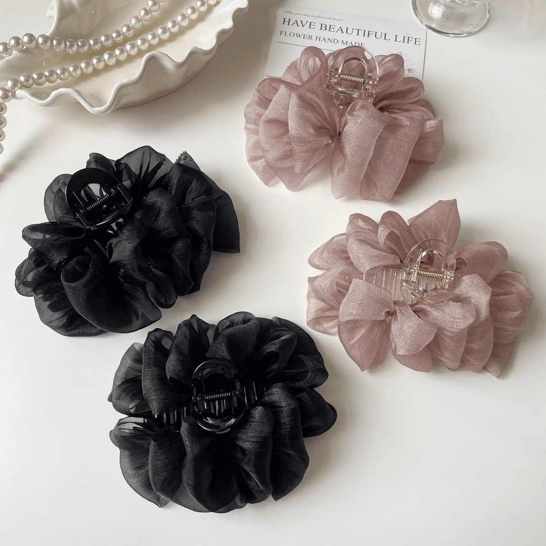 2024新款头饰绢纱云朵泡泡抓夹气质盘发鲨鱼夹简约时尚发夹女发饰