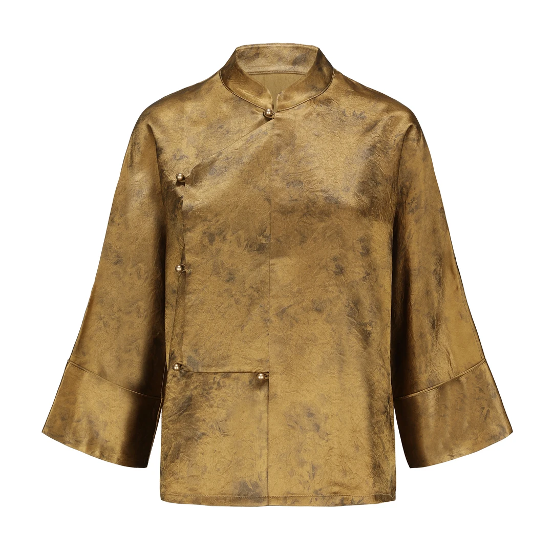 《金禧》新中式醋酸鎏金琵琶襟国风上衣大码显瘦松弛感