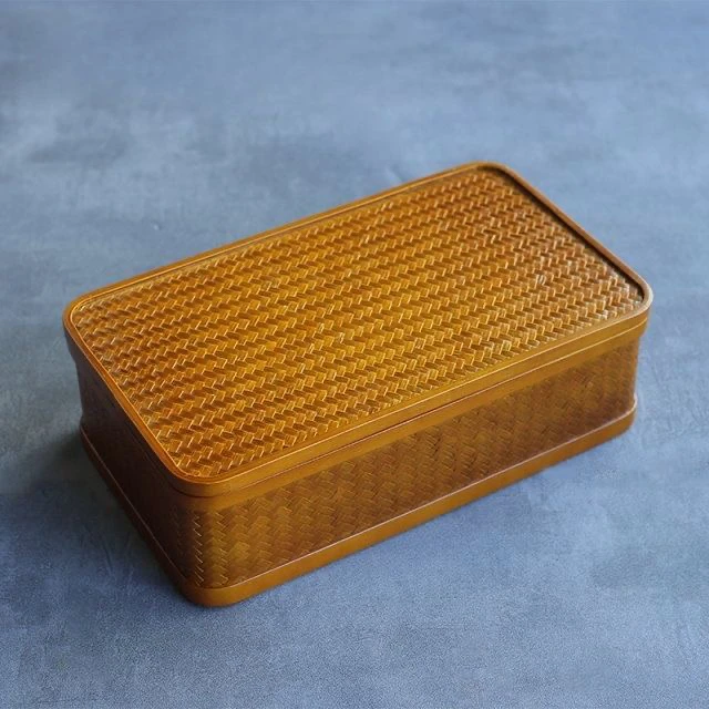 茶箱竹编茶具收纳整理盒民间工艺复古漆具首饰盒茶杯壶防尘置物筐