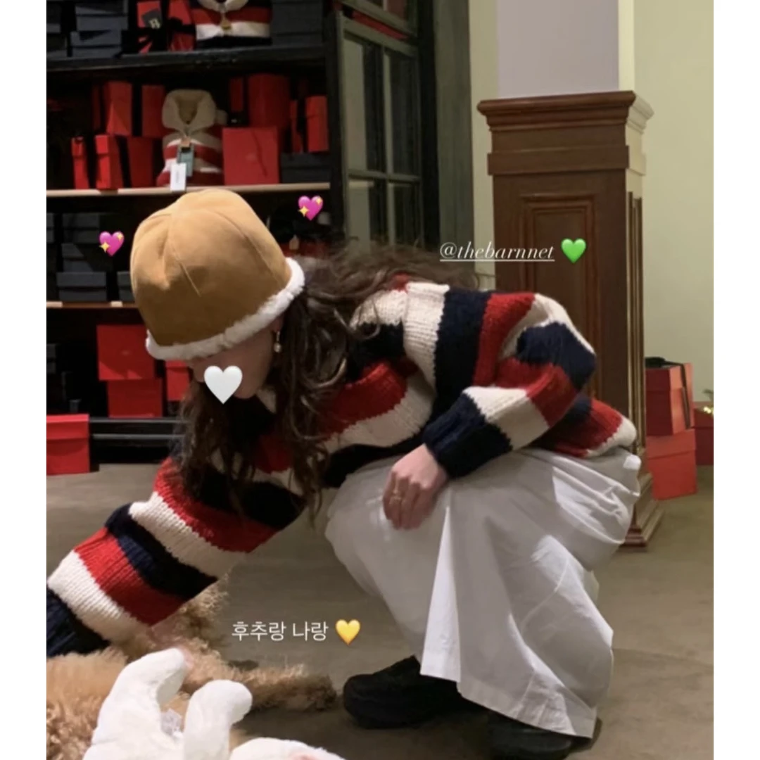 Danniel自制#601 圣诞预定 三色条纹毛衣 100羊毛穿到零度