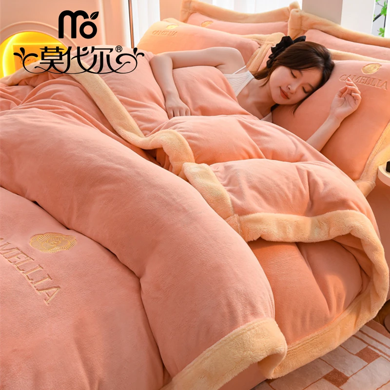 秋冬牛奶绒床上四件套2023新款双面加厚珊瑚绒被套床单宿舍三件套
