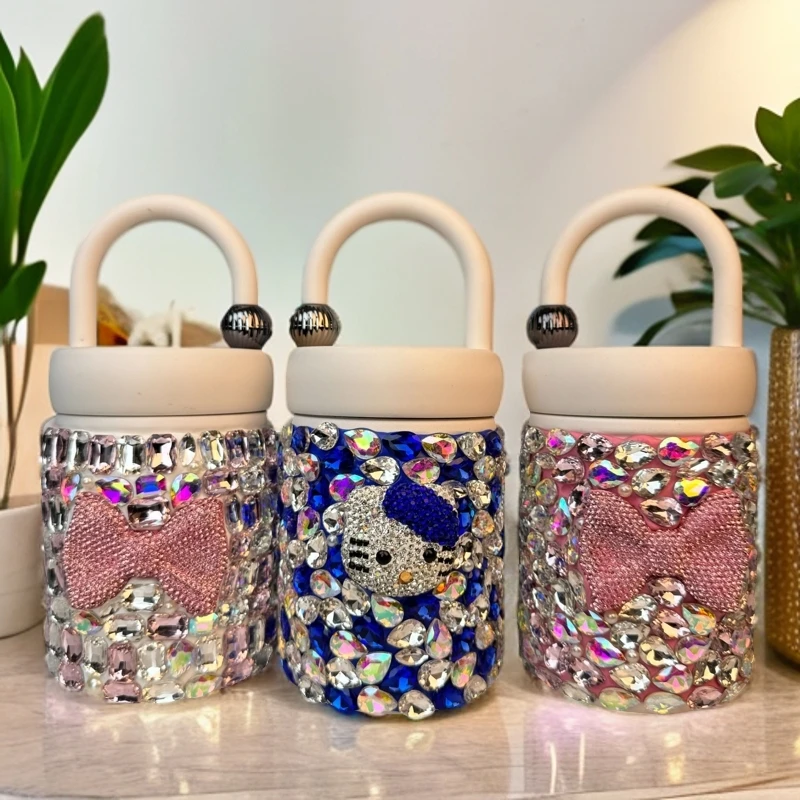 KT猫316不锈钢小香风手提杯轻奢镶钻保温杯高颜值网红大钻水杯