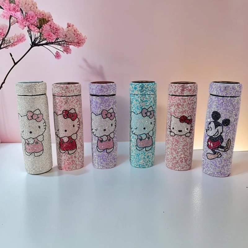 满钻500毫升温度计显示保温杯米老鼠KT猫可爱轻奢时尚保温杯便捷