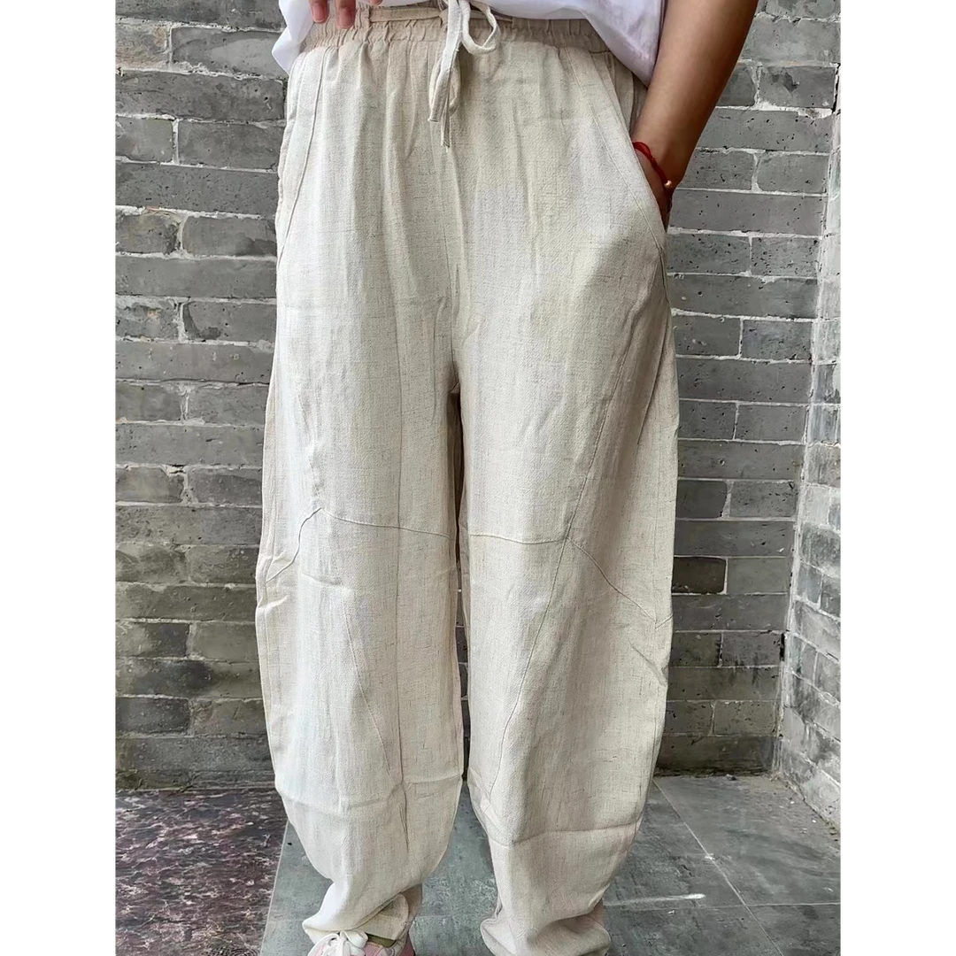 新款太极裤八段锦武术练功春秋亚麻宽松百搭束脚灯笼裤站桩晨练裤