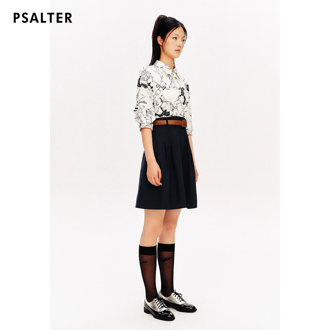 PSALTER诗篇暗纹提花衬衫拼接假两件连衣裙夏