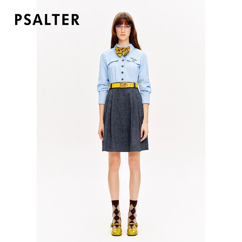 [智性学院风]PSALTER诗篇翻领假两件棉麻衬衫裙连衣裙夏