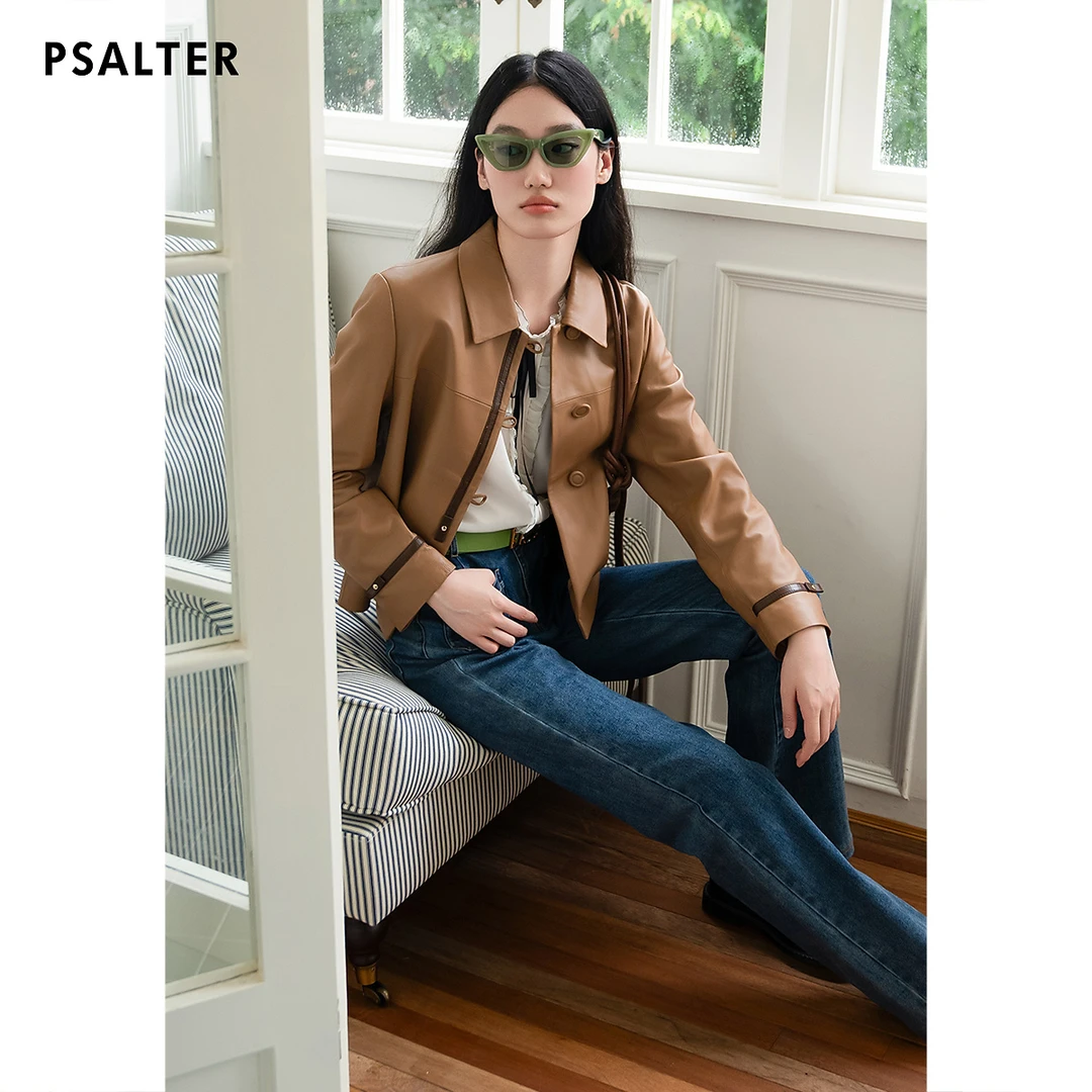 【头层绵羊皮】诗篇专选复古学院风撞色镶条夹克外套皮衣秋