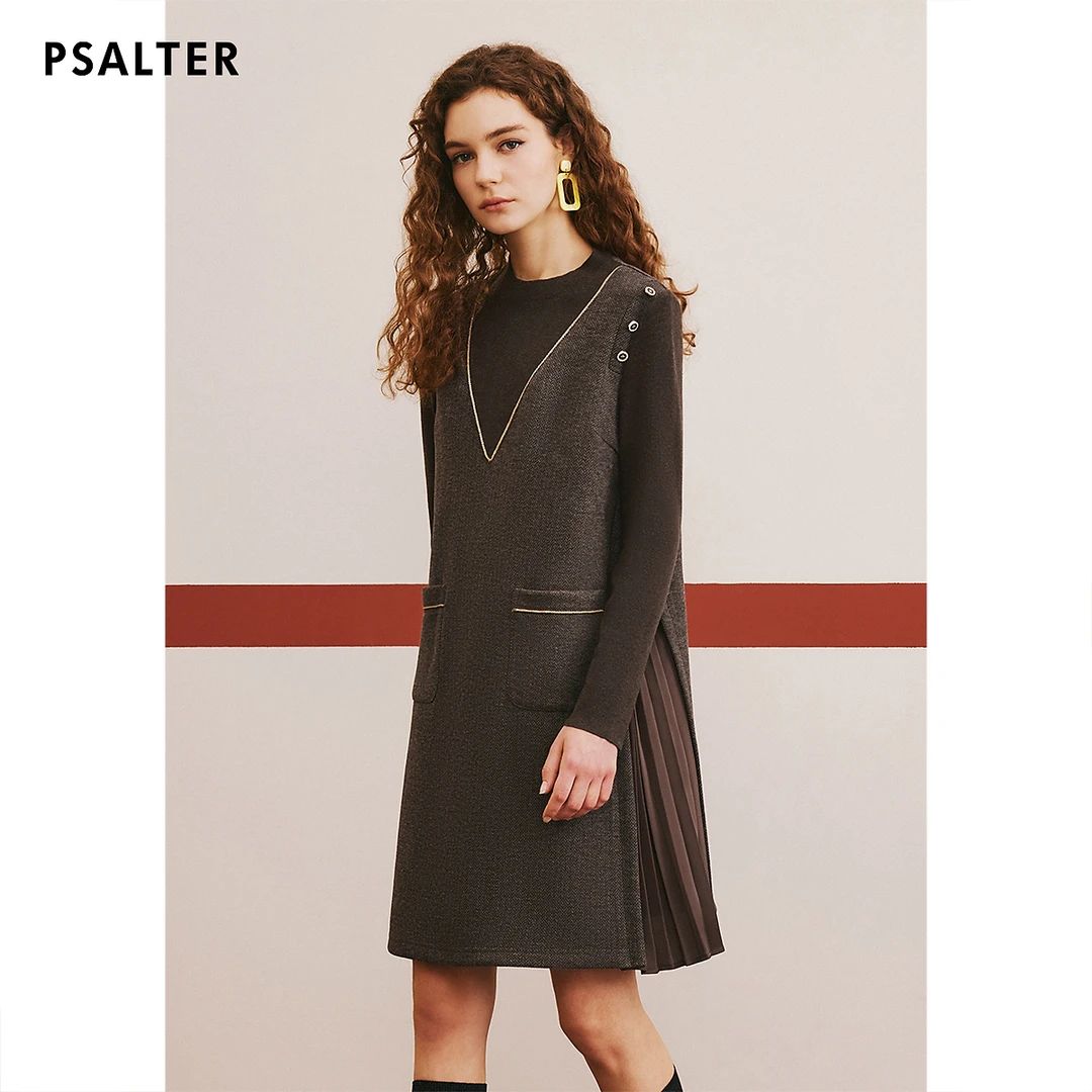 PSALTER诗篇专选女装秋冬季圆领假两件千金风针织裙连衣裙