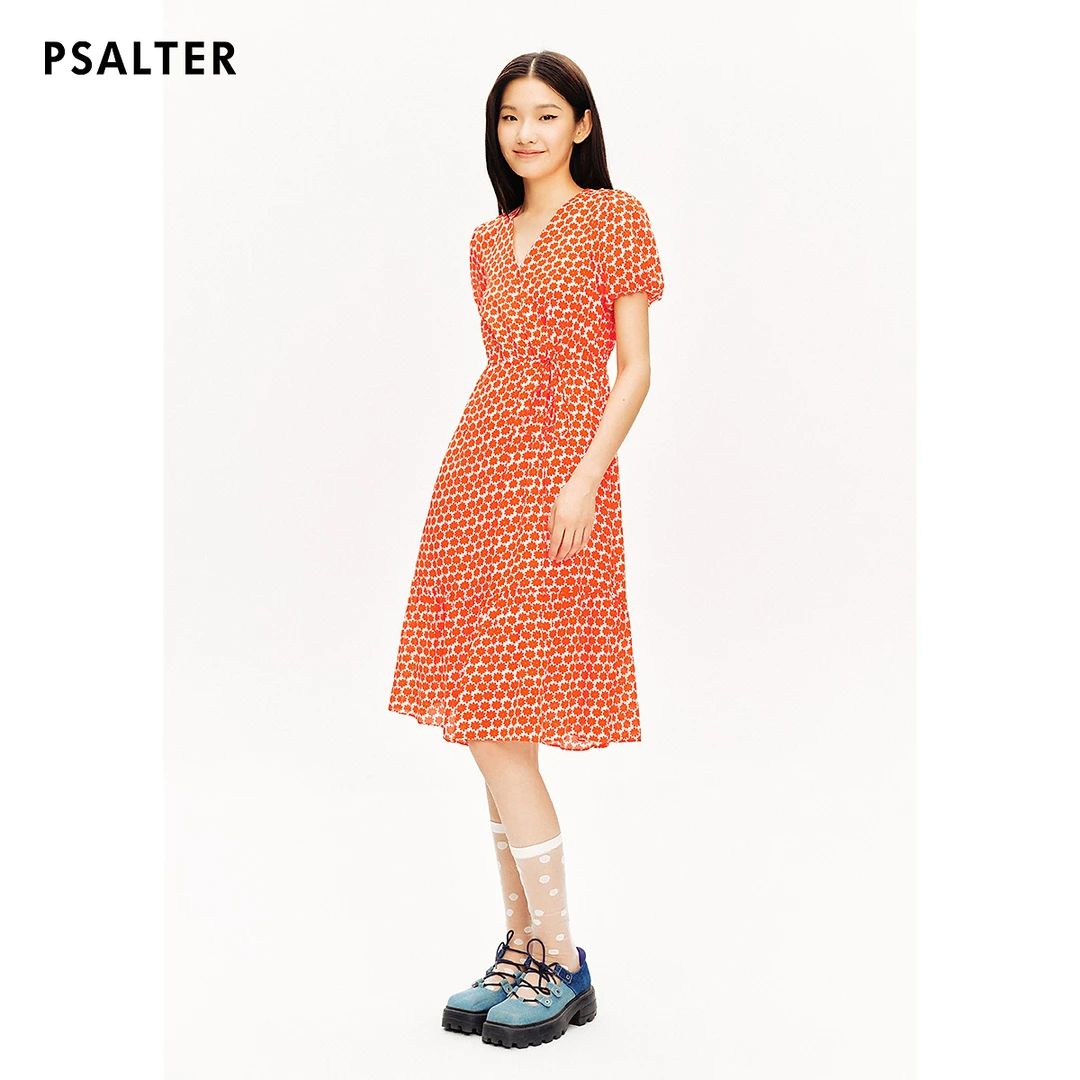 唯独【真丝】诗篇专选100%桑蚕丝双绉印花V领法式茶歇裙连衣裙秋