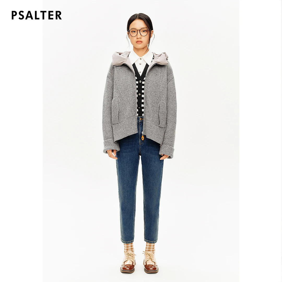 PSALTER诗篇羊毛针织拼接90%白鹅绒慵懒风连帽羽绒服冬款