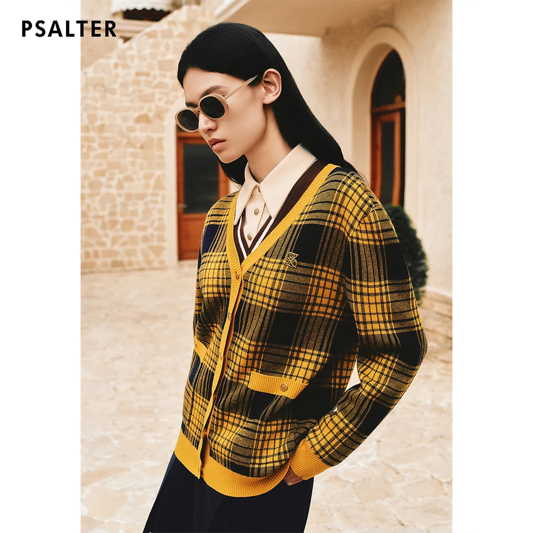 【丝毛混纺】PSALTER诗篇复古学院渐变格纹开衫针织衫冬季款