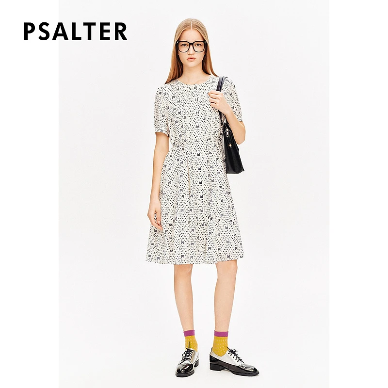 【真丝】PSALTER诗篇专选100%桑蚕丝双绉印花波点裙连衣裙夏款