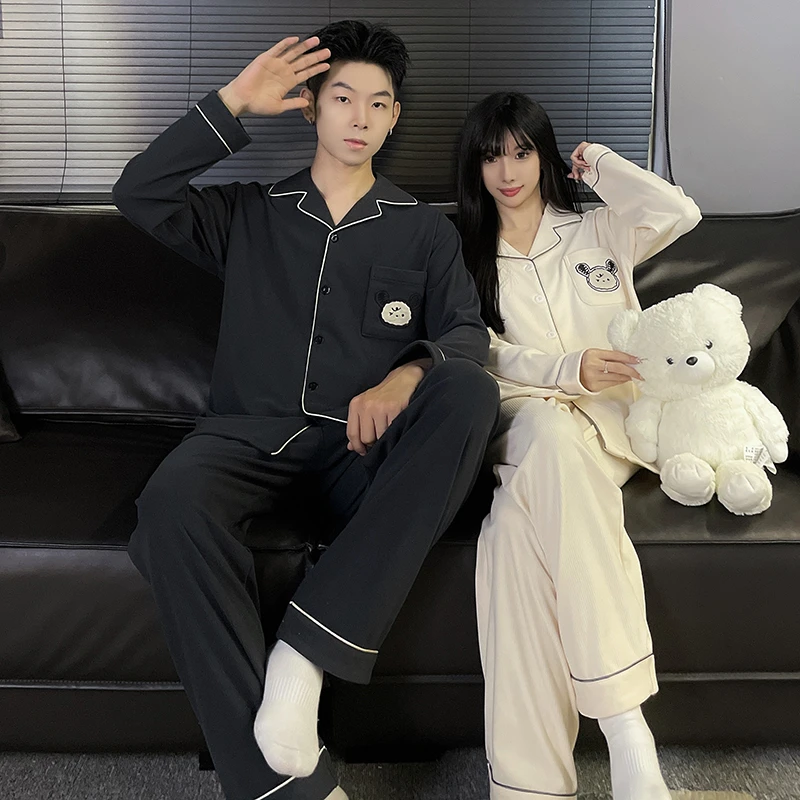 新款睡衣情侣装一男一女休闲秋冬季款长袖长裤睡衣款式家居服套装