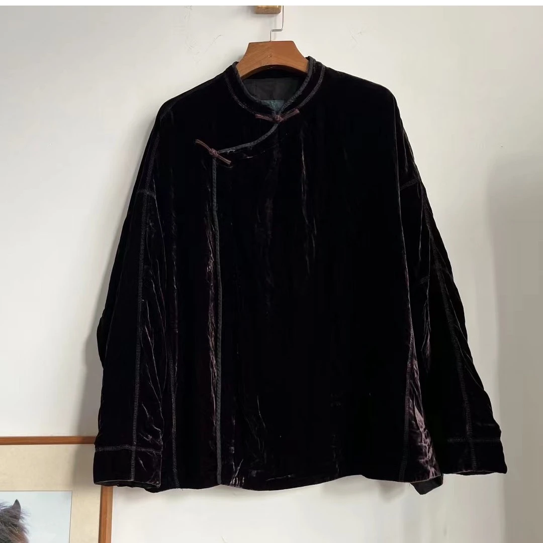 荼-时尚中国风羽纱桑蚕丝盘扣上衣35344