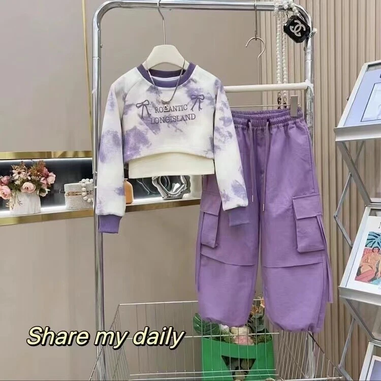 女童套装春秋款2024新款洋气儿童秋装女孩秋季卫衣背心工装三件套