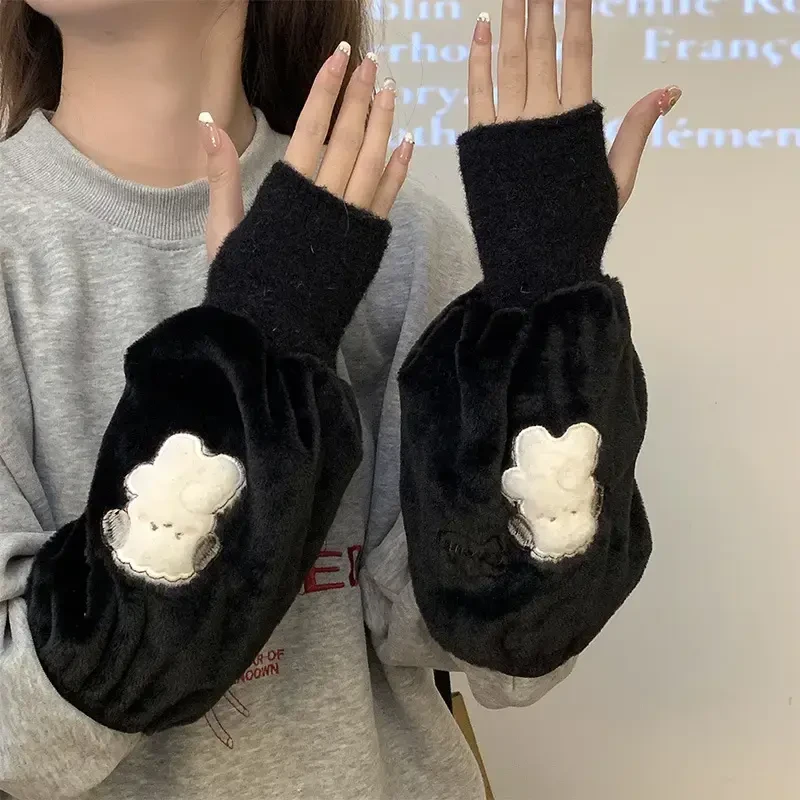 女生毛绒小狗袖套冬季防脏羽绒服袖口护袖女孩可爱露趾保暖手套袖