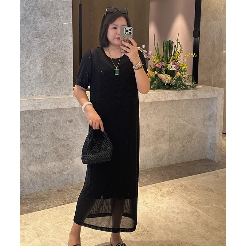 【星空连衣裙】录途大码女装2024新款220斤胖mm显瘦两件套裙子