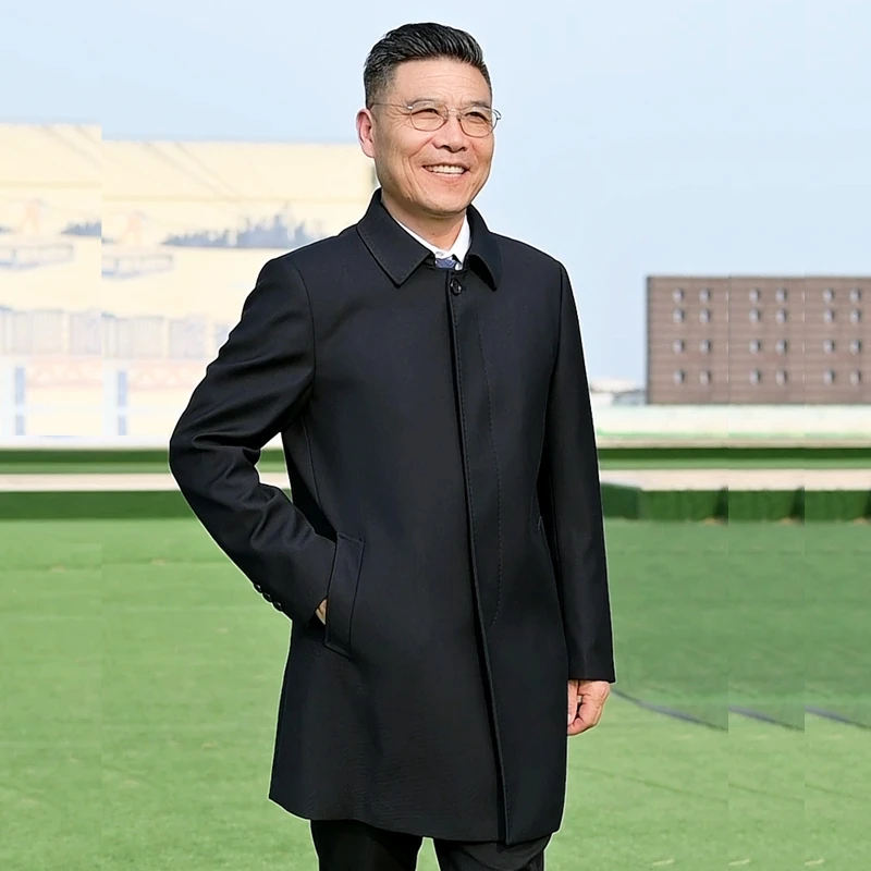 男士风衣中长款商务休闲中老年春秋季翻领宽松爸爸装