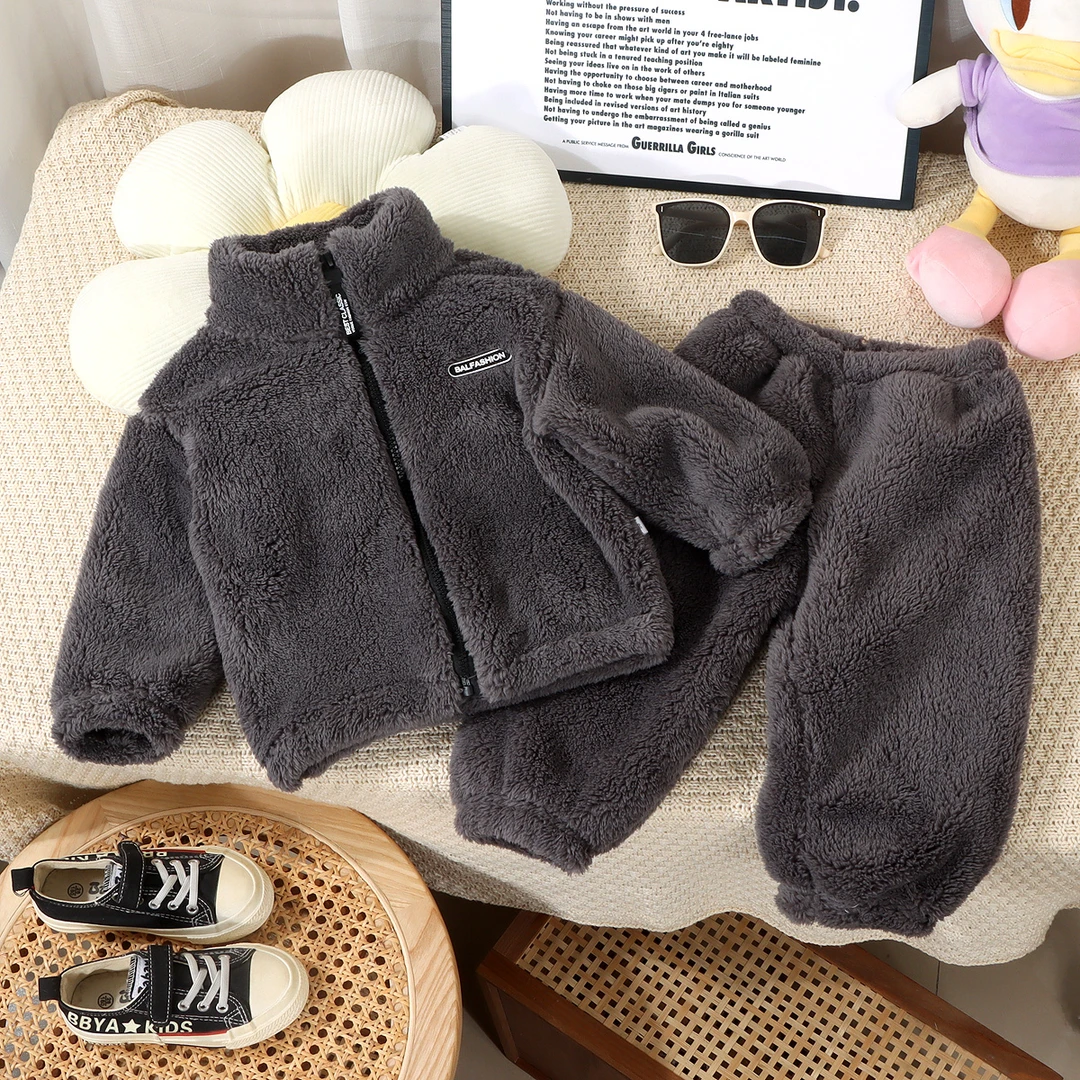 【设计师款】儿童冬款双面绒外出家居服绣标拉链款