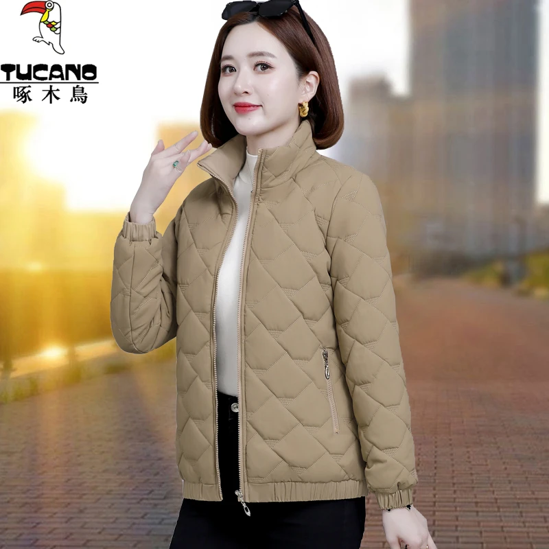 【官方】啄木鸟加绒棉服女冬季2025新款棉衣中年妈妈小棉袄夹棉外套