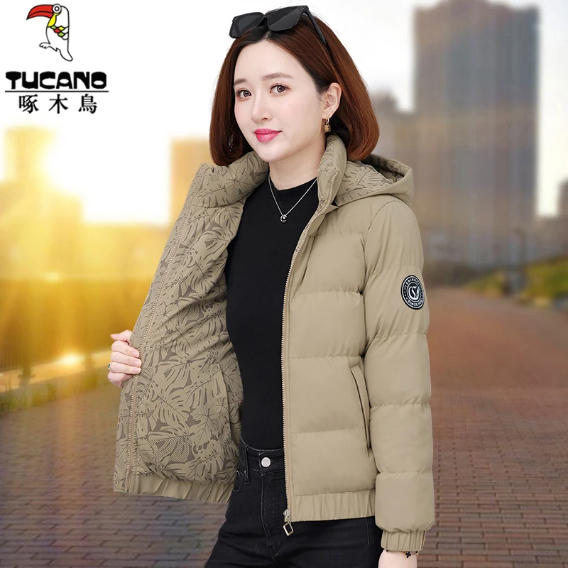 正品啄木鸟棉服女冬天女装外套2025新款秋冬季双面穿棉袄大码棉衣