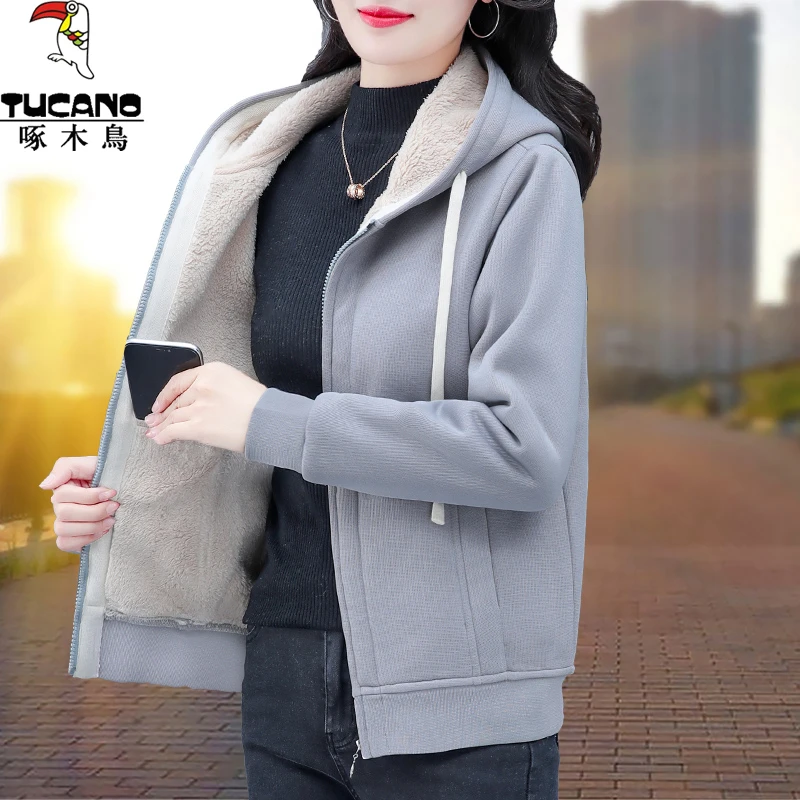 【官方】啄木鸟短外套女冬季2025年新款中年妈妈秋冬加绒加厚上衣