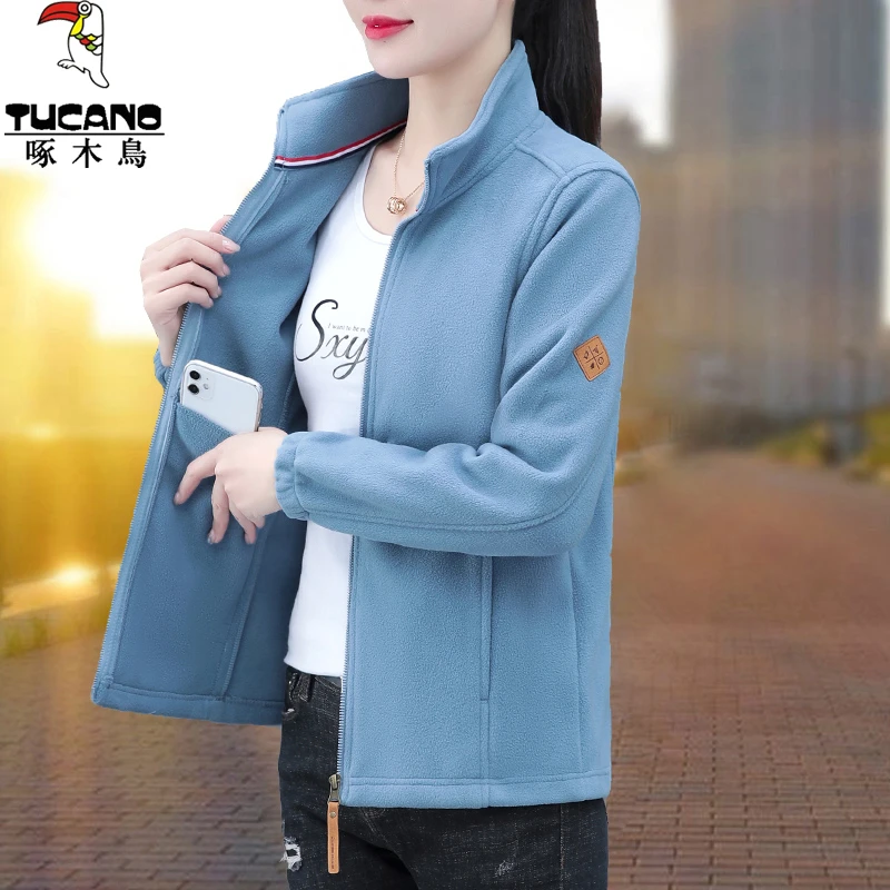 【官方】啄木鸟抓绒衣外套女秋冬2024新款中年妈妈摇粒绒双面绒上衣