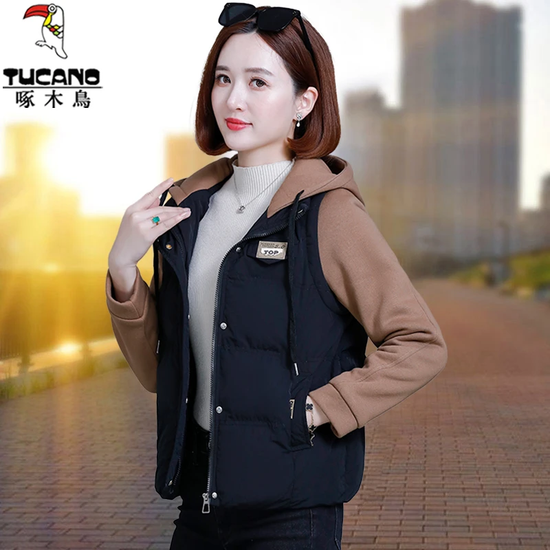 【品牌】啄木鸟假两件外套棉衣女2025新款冬季洋气时尚百搭棉服棉袄