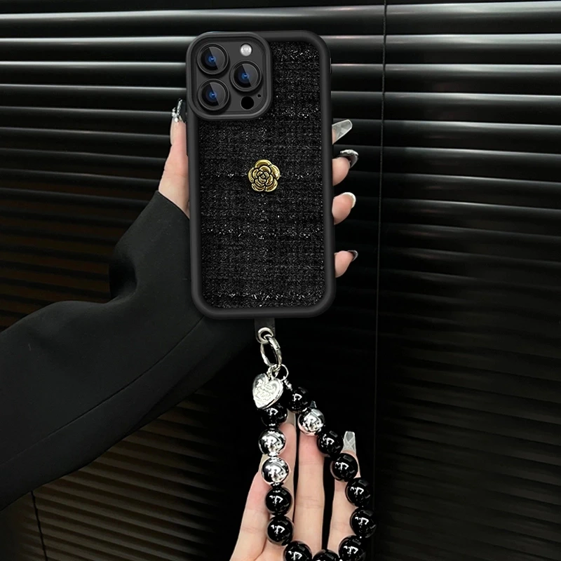 山茶花适用苹果iPhone16/15/14promax精孔相框针织手机壳