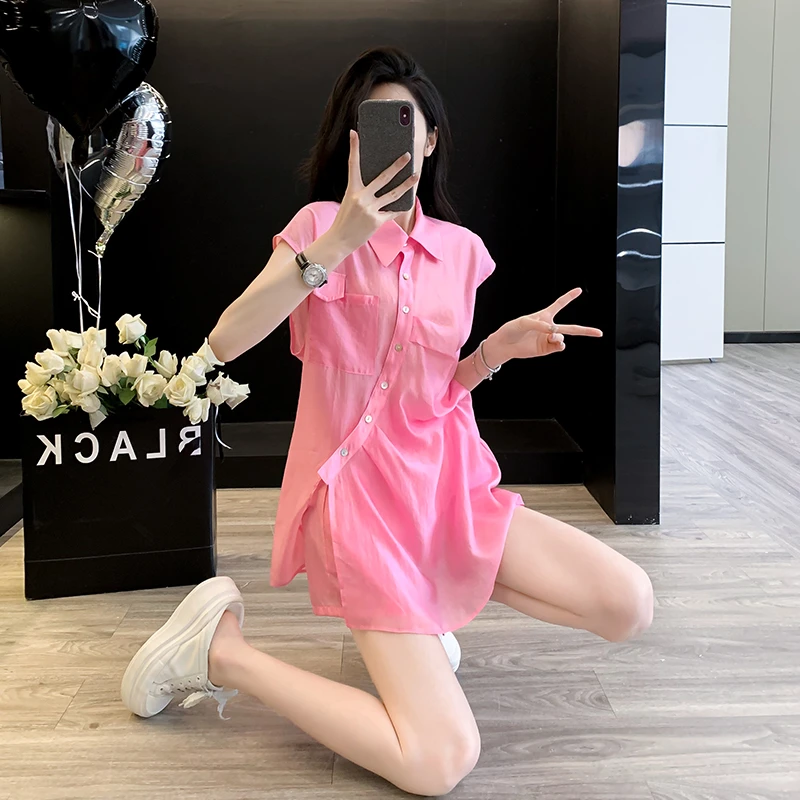 港味减龄小个子女式短裤套装夏季新款外出旅游拍照防晒衬衣两件套