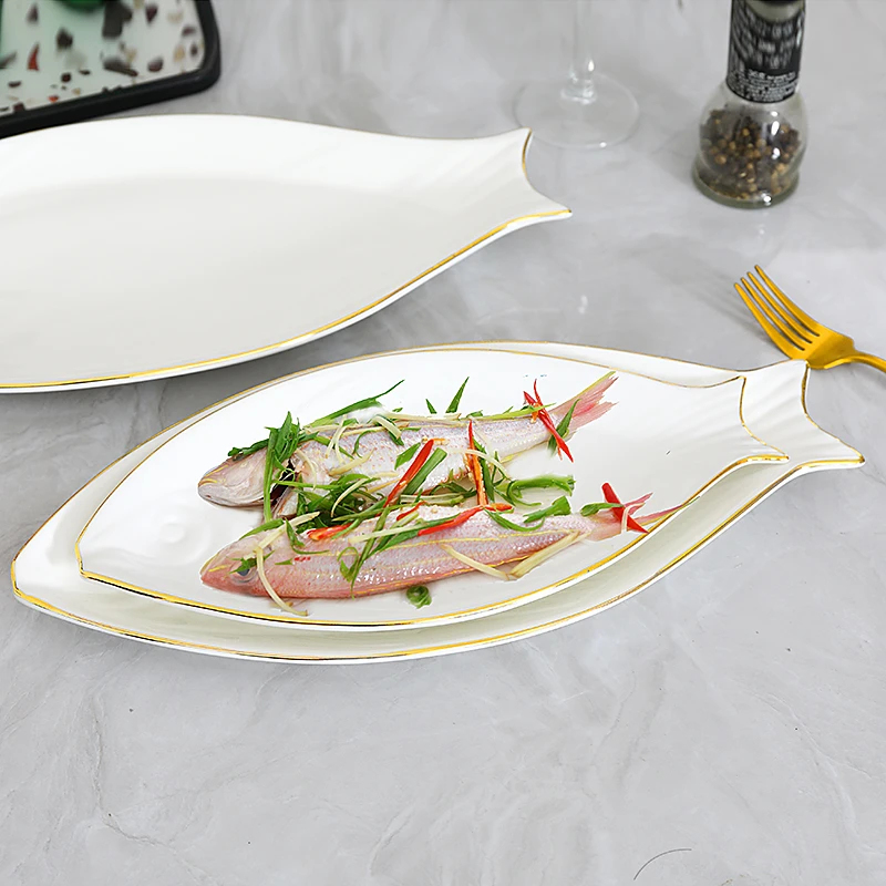 创意轻奢家用金边陶瓷清蒸鲈鱼盘蒸家用剁椒鱼头专用大号蒸鱼蒸盘