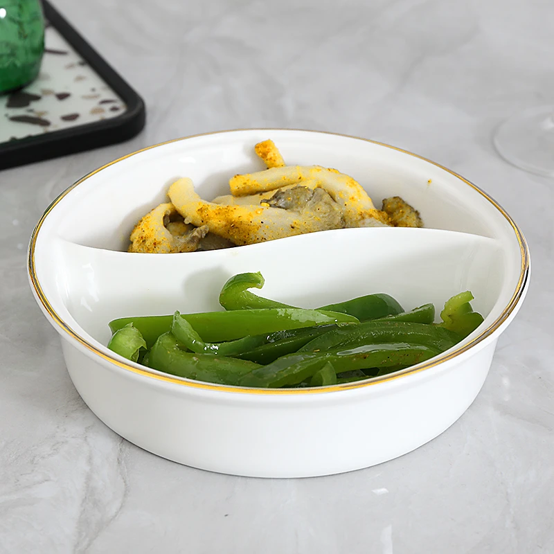 金边鸳鸯碗双格碗汤碗太极碗餐具家用水果沙拉碗火锅双格圆碗创意