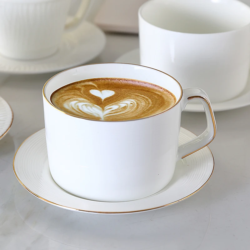 轻奢手绘描金陶瓷咖啡杯碟套装欧式小奢华咖啡杯奶茶杯酒店餐厅