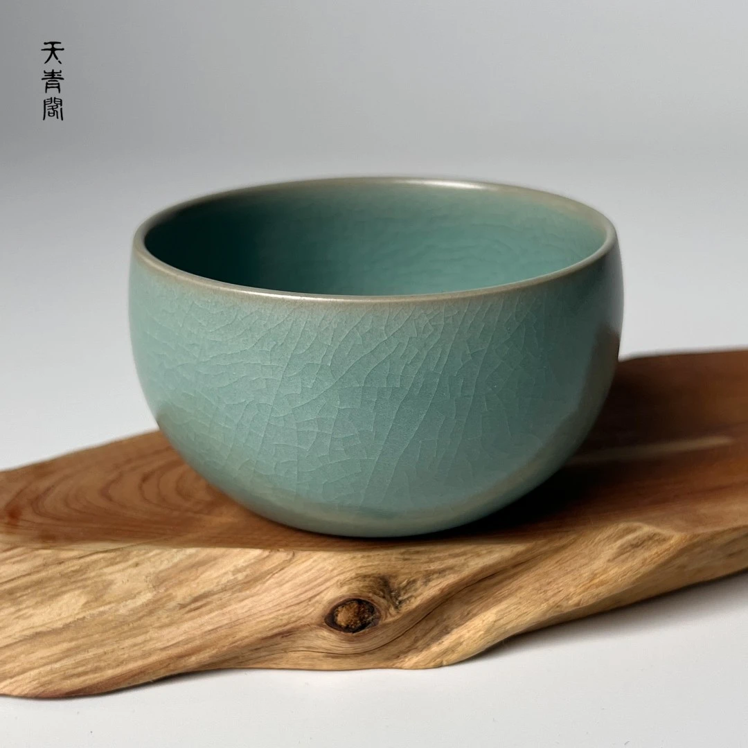 仿古釉卧足罗汉杯原产地原矿釉汝瓷主人杯品茗杯省大师作品