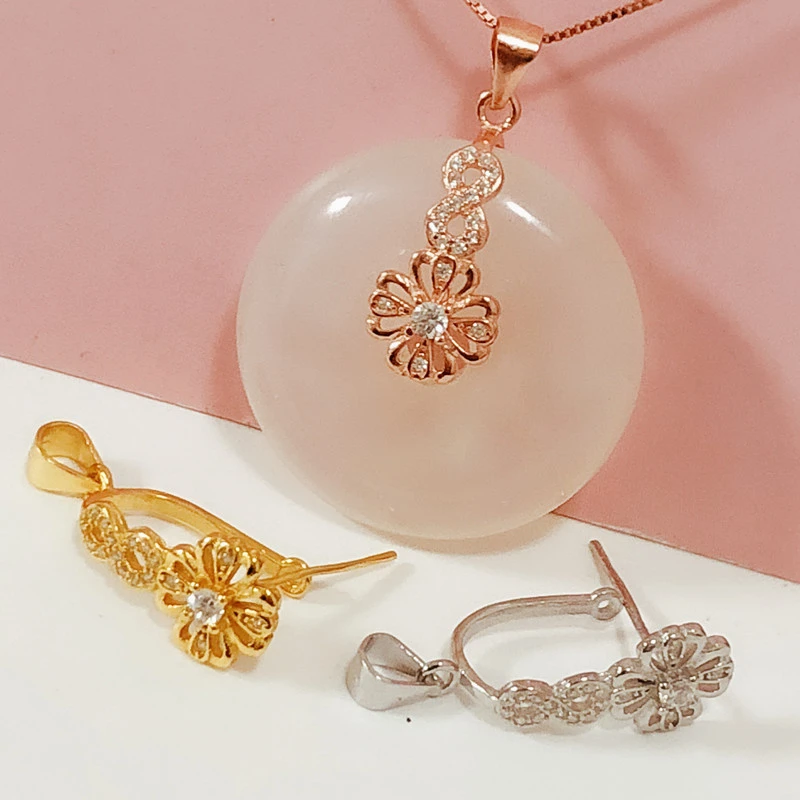 925银银制品 S925纯银四叶草平安扣夹扣平安扣银扣吊坠扣头扣子