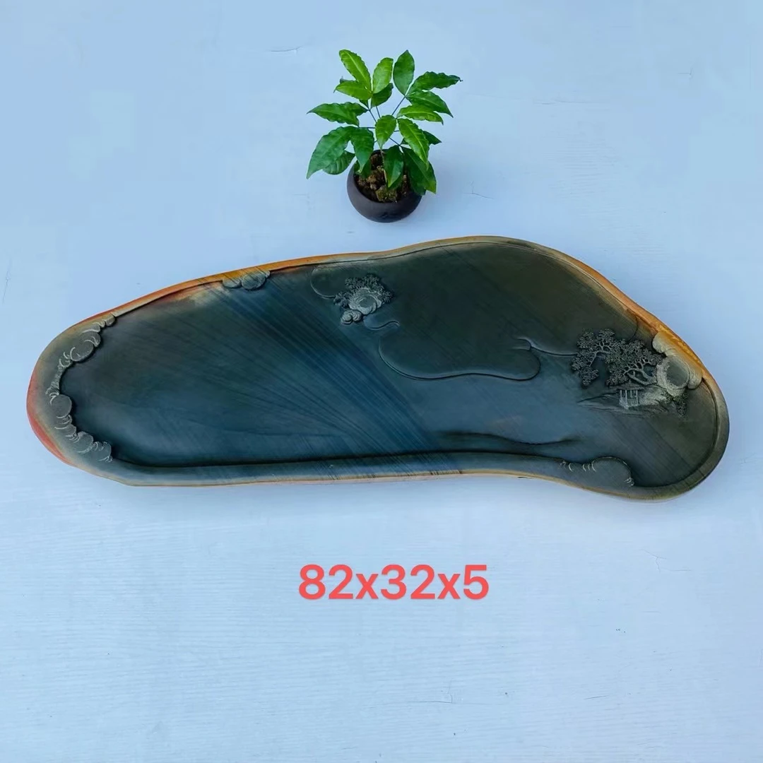 端砚石绿端手工雕刻茶盘